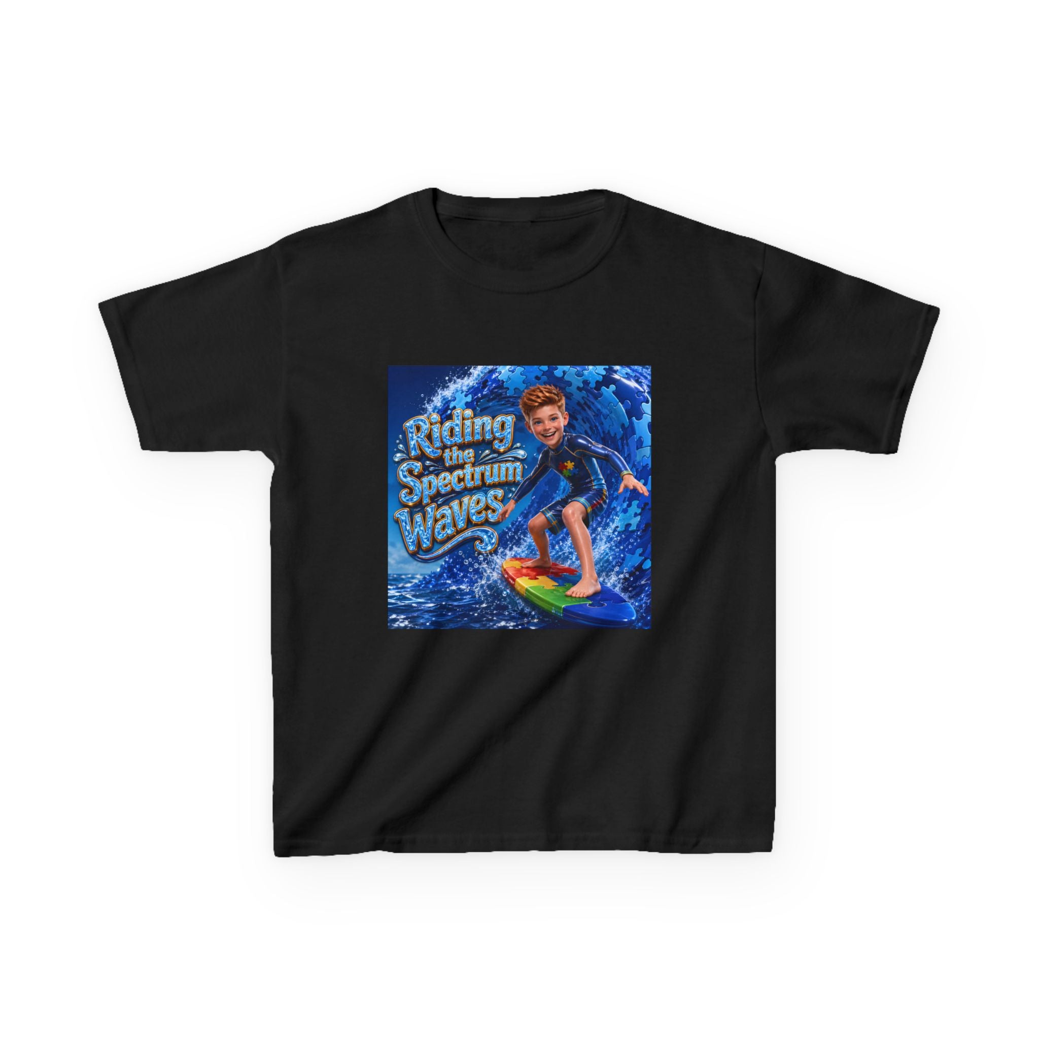 Kids Tee — "Riding the Spectrum Waves" Surfing Autism Awareness Shirt