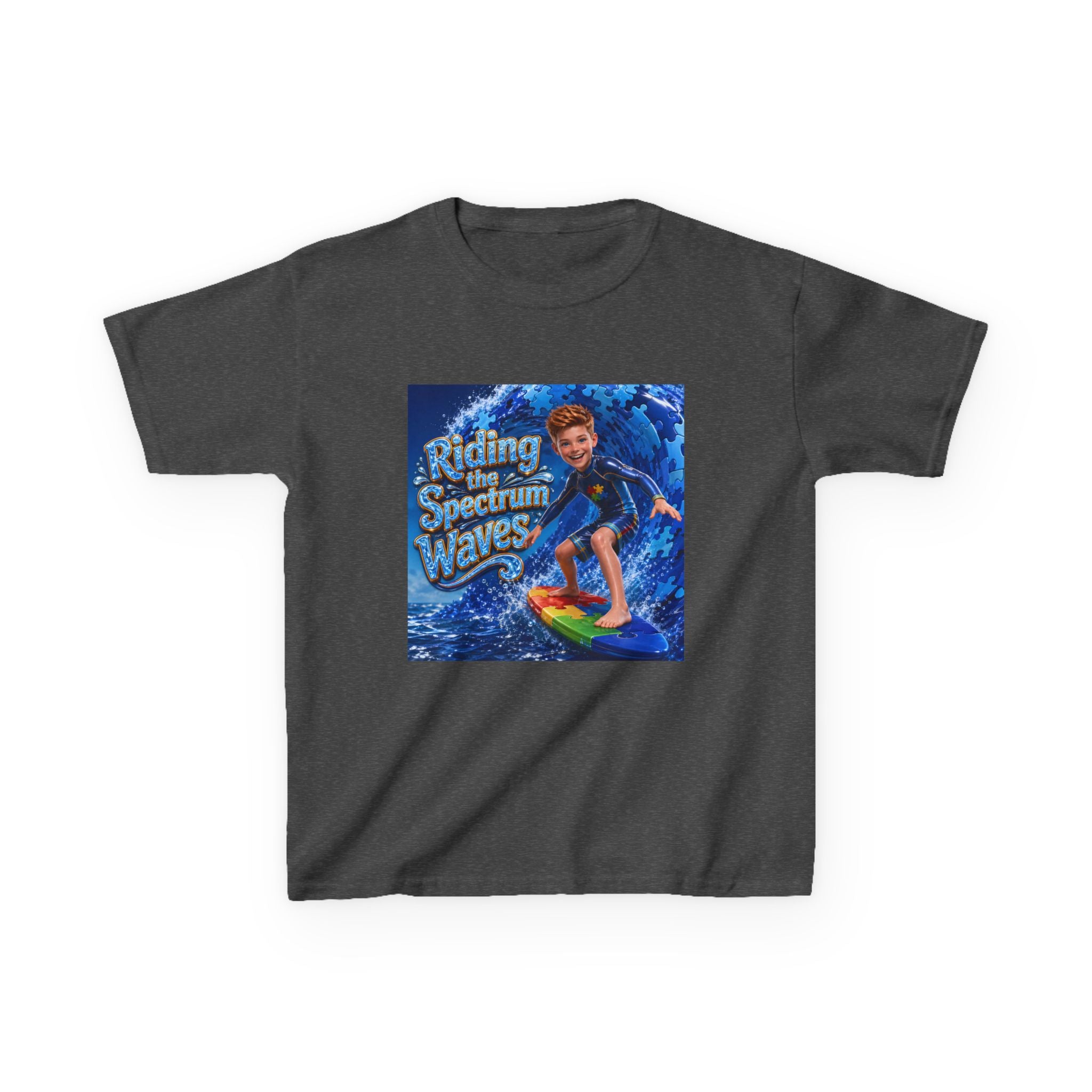 Kids Tee — "Riding the Spectrum Waves" Surfing Autism Awareness Shirt