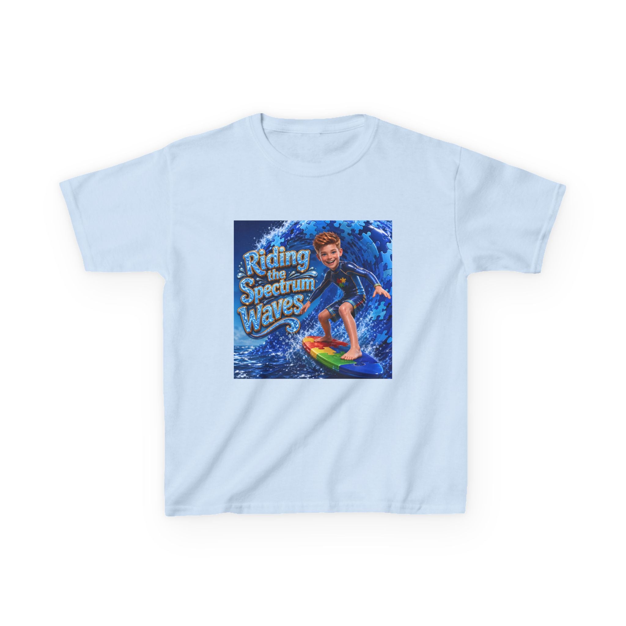 Kids Tee — "Riding the Spectrum Waves" Surfing Autism Awareness Shirt