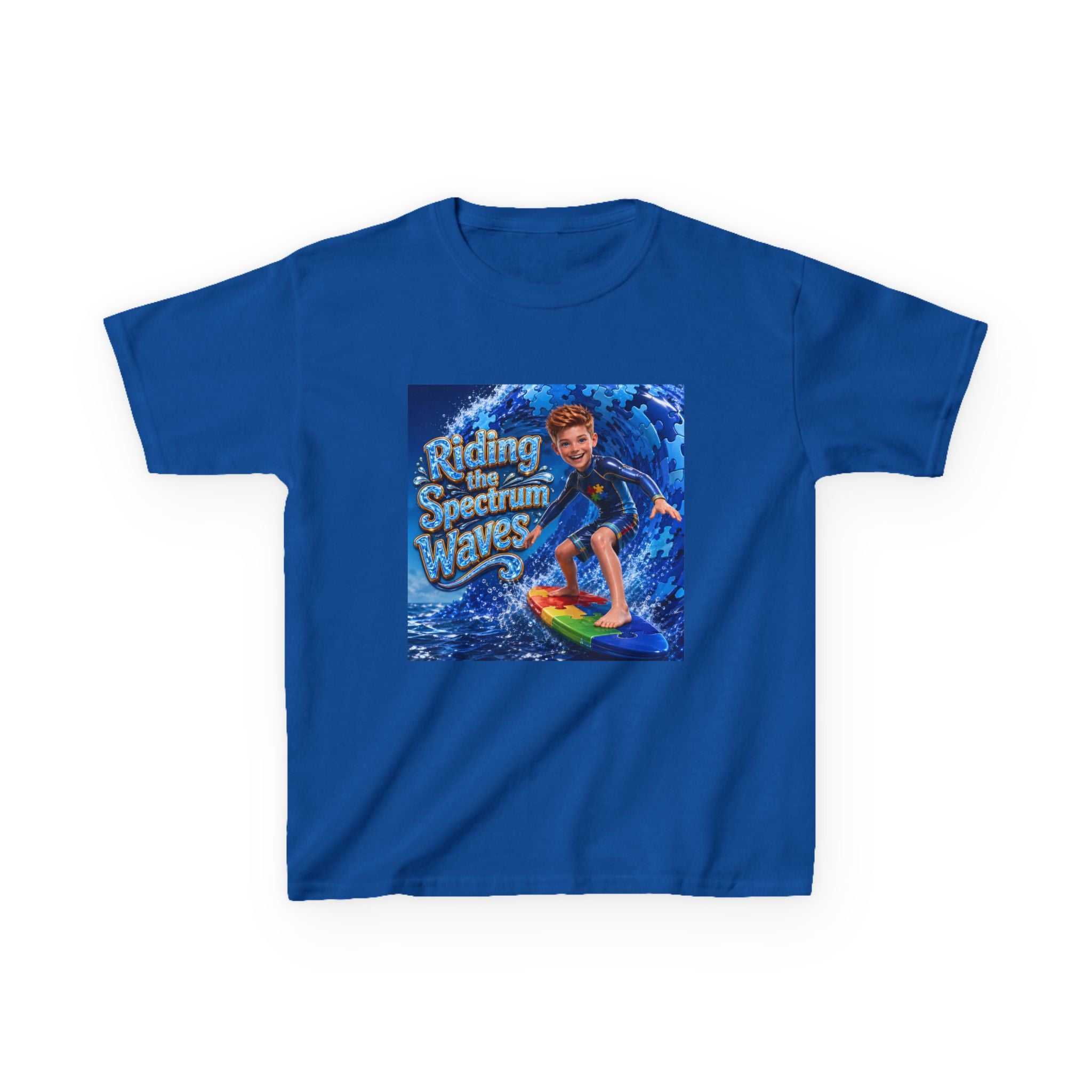 Kids Tee — "Riding the Spectrum Waves" Surfing Autism Awareness Shirt