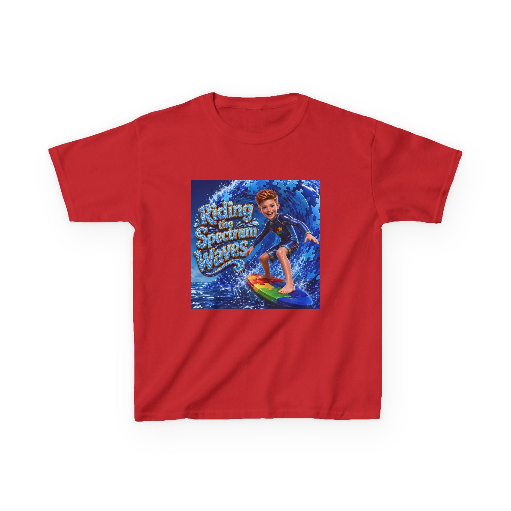 Kids Tee — "Riding the Spectrum Waves" Surfing Autism Awareness Shirt
