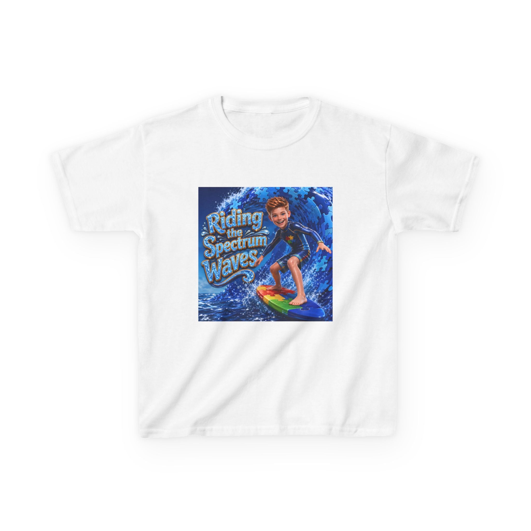 Kids Tee — "Riding the Spectrum Waves" Surfing Autism Awareness Shirt