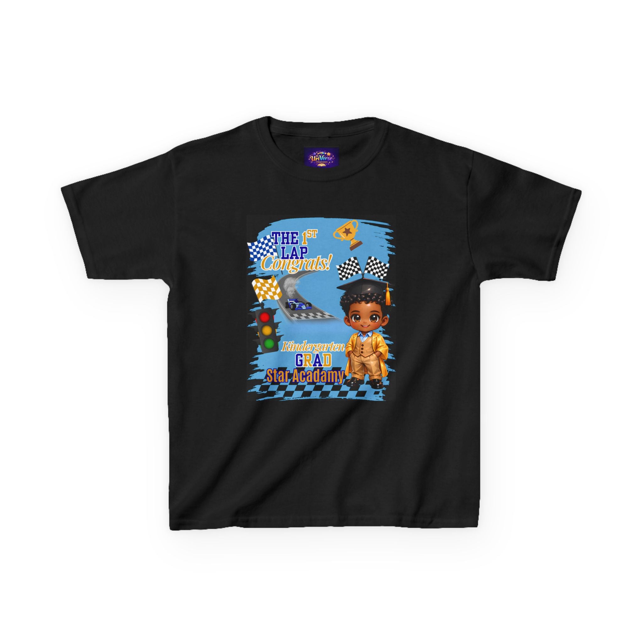 Kids Heavy Cotton™ Tee “The 1st Lap Congrats!” Kindergarten Graduation T-Shirt – Celebrate the Big Milestone in Style!